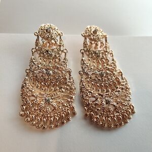 Filigree Chandelier Mexican style Long Gold earrings